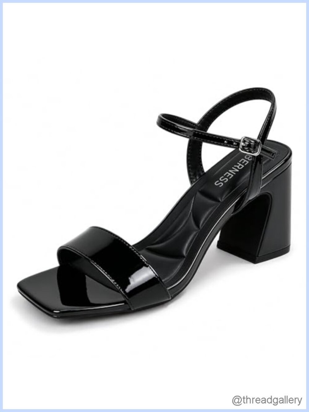 Women's Block Heel Sandals with Ankle Strap Square Toe Faux Leather